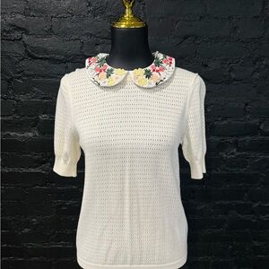 Bridgerton style Alice + Olivia floral embroidered removable collar sweater